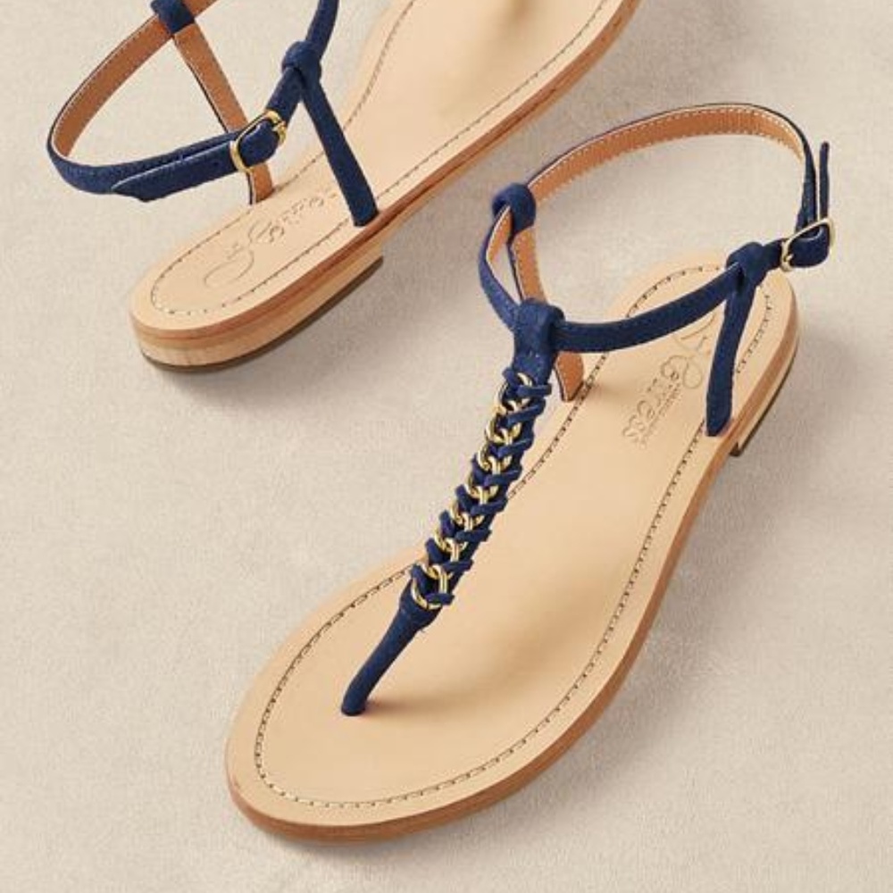 Blue Leather Chain Link Sandals